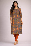 Brown & Rust Printed Straight Kurta