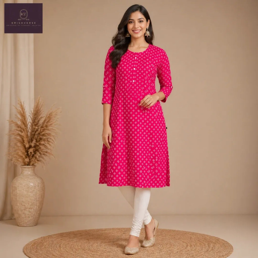 Rich Pink Cotton Kurta with delicate all-over motifs | Everday Elegance