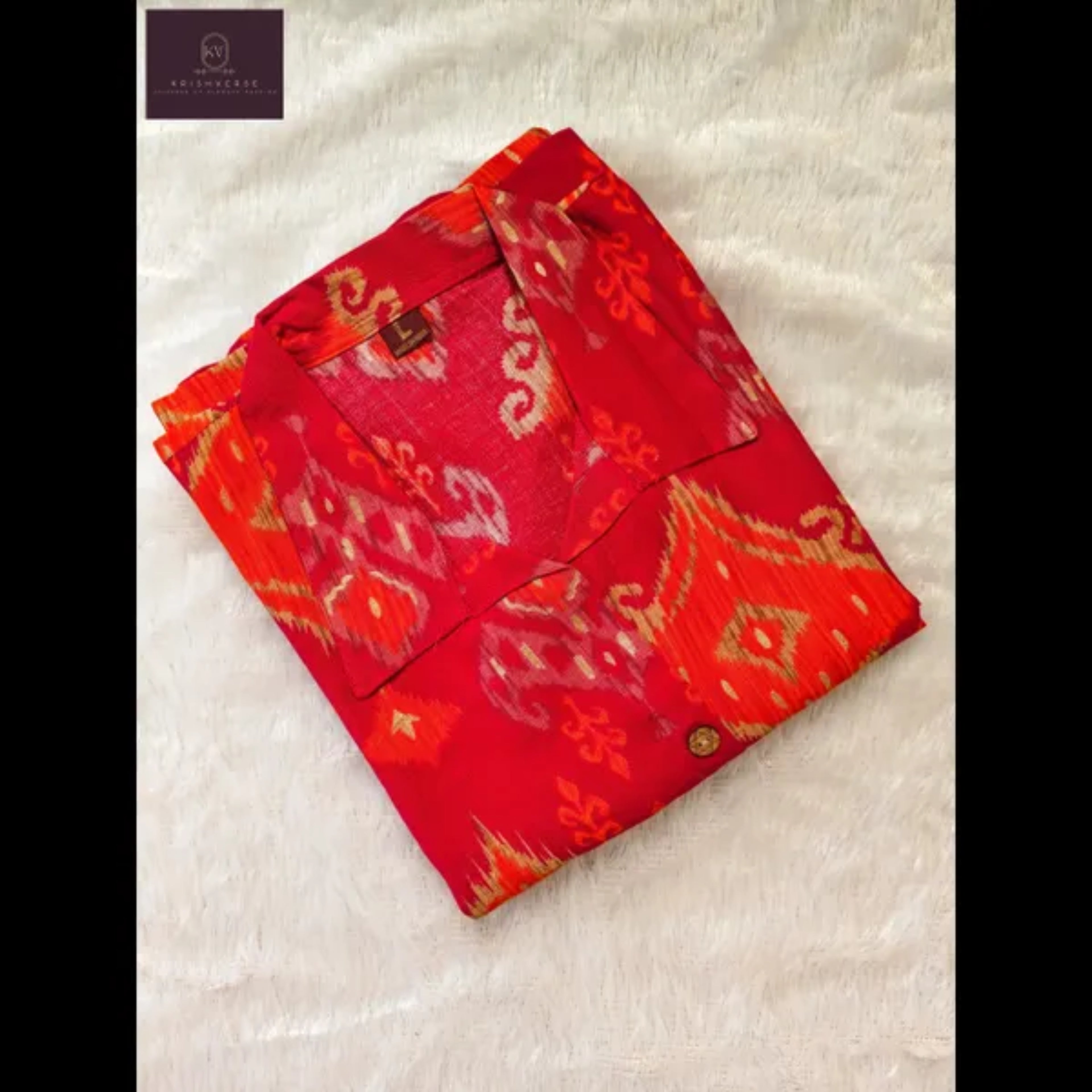 Red & Orange Ikat Print A-Line Kurta Set for Women – Premium Ethnic Wear