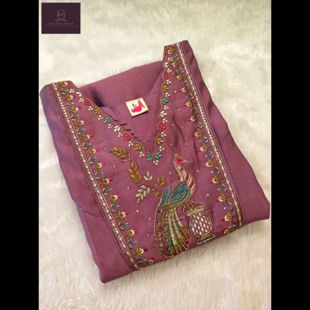 Lavender Embroidered Kurta Set with Dupatta (Festive / Occasion Wear)