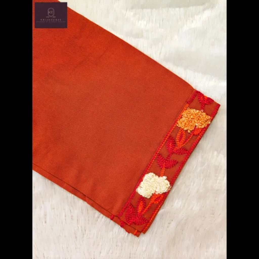 Rust Orange Floral 4D Effect Embroidered Kurta Set (Elegant Workwear)
