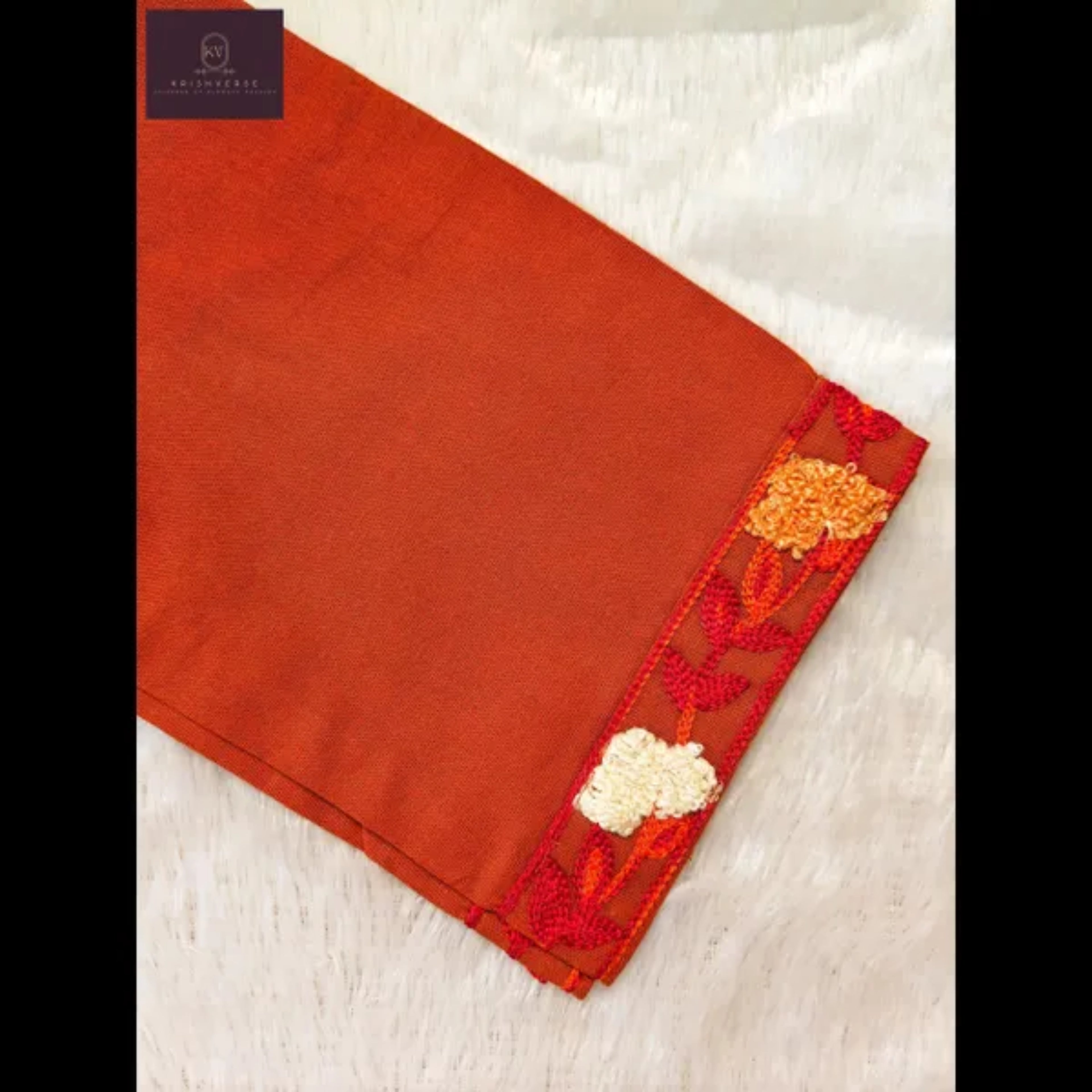 Rust Orange Floral 4D Effect Embroidered Kurta Set (Elegant Workwear)
