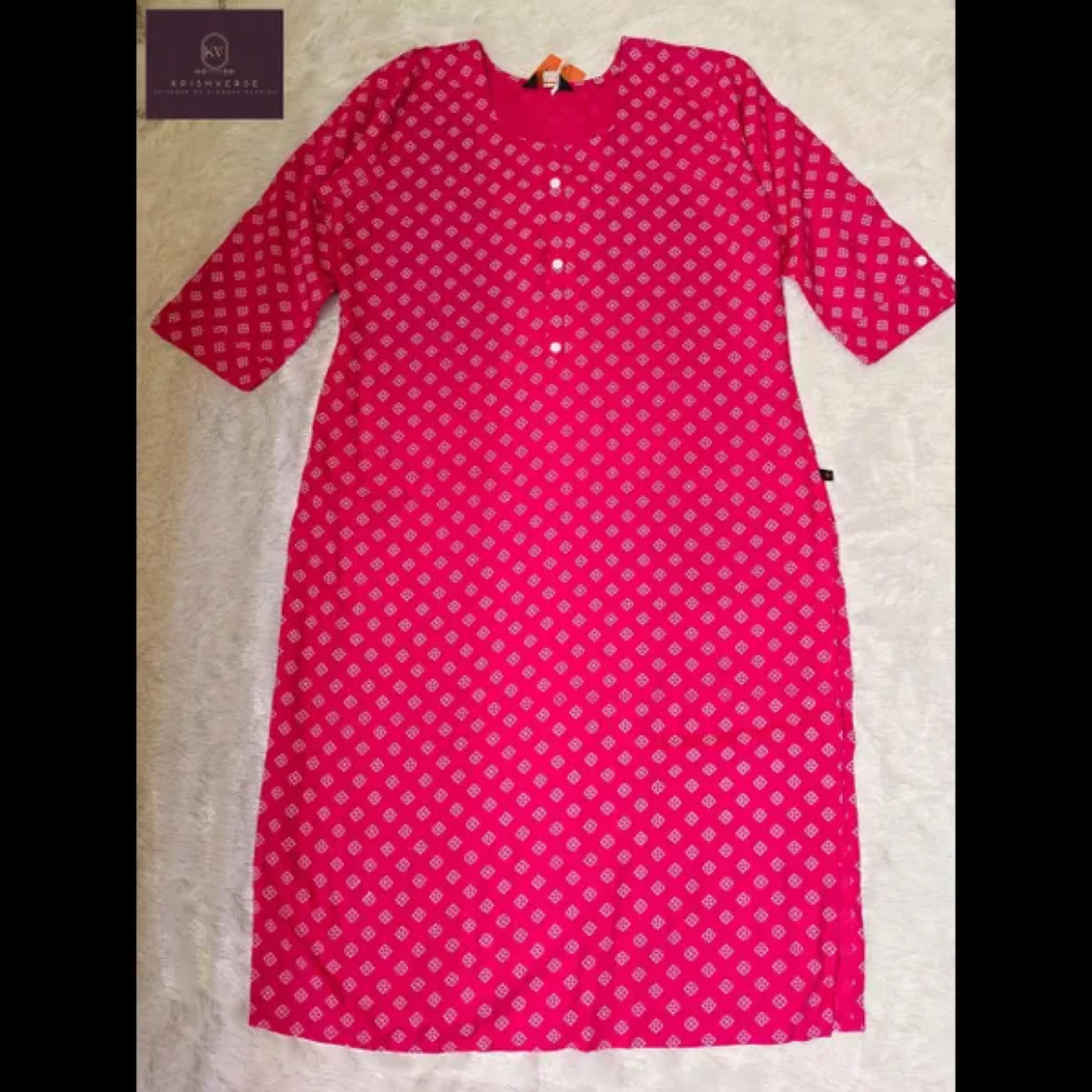 Rich Pink Cotton Kurta with delicate all-over motifs | Everday Elegance