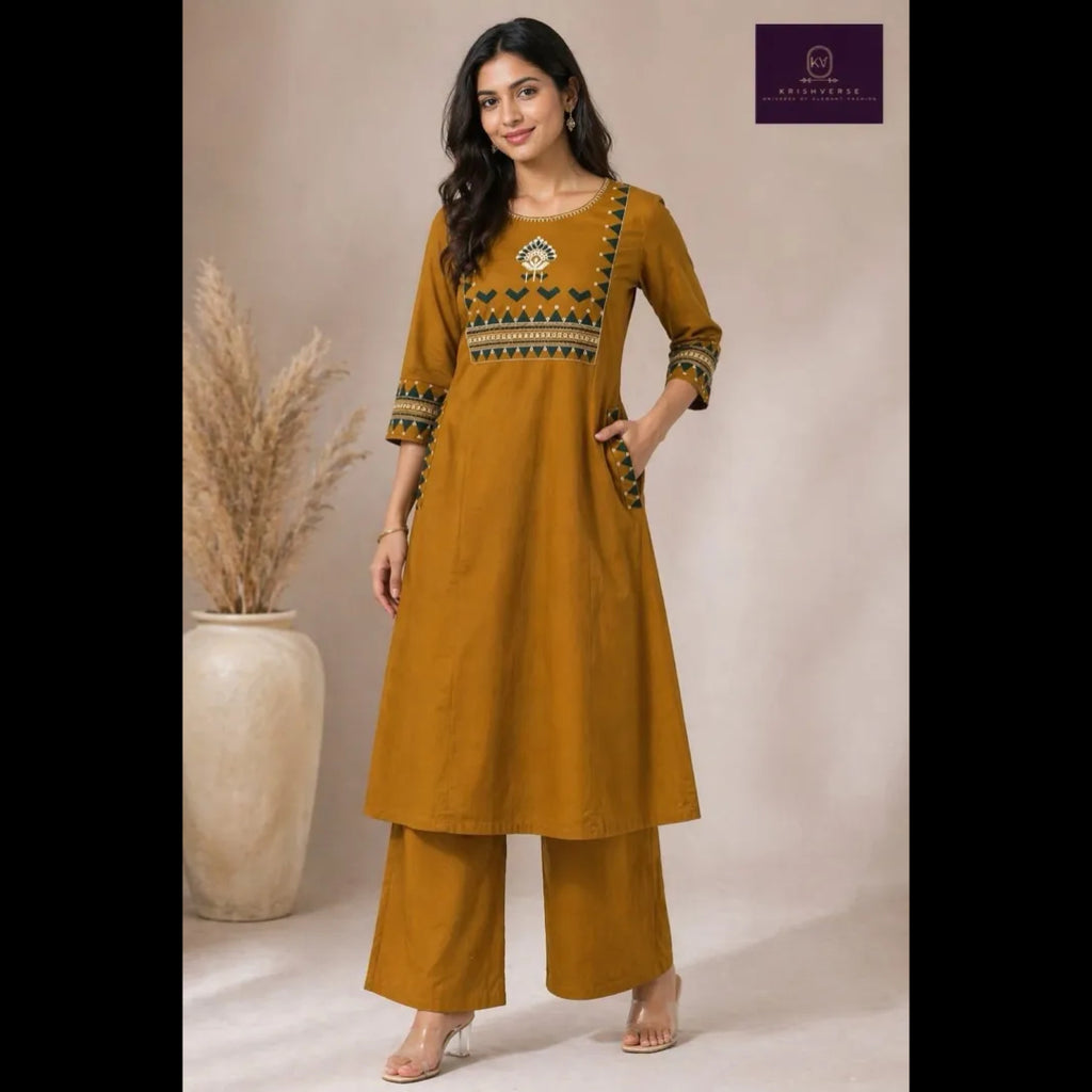 Mustard Yellow Cotton Kurta Set (Office / Everyday Wear)