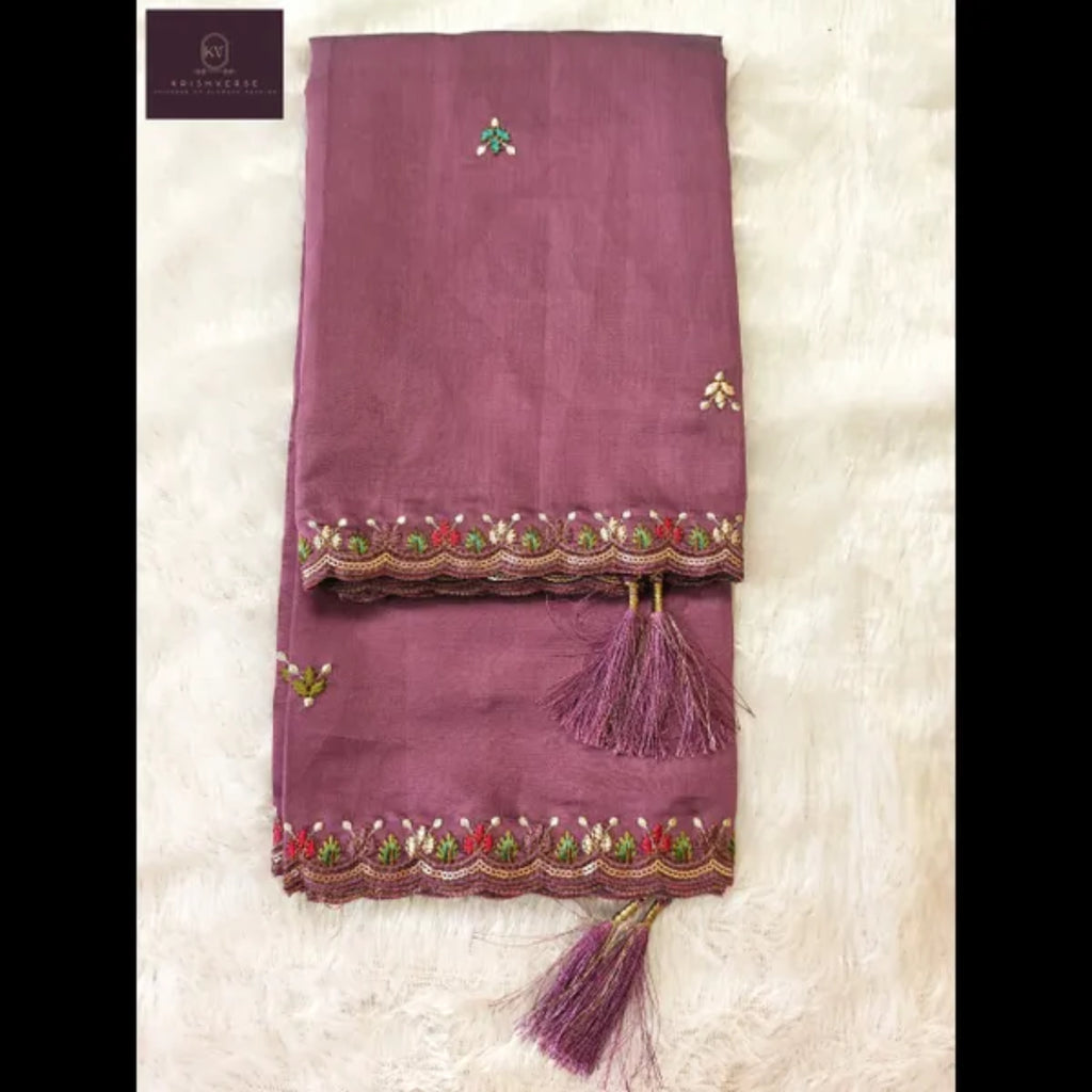 Lavender Embroidered Kurta Set with Dupatta (Festive / Occasion Wear)