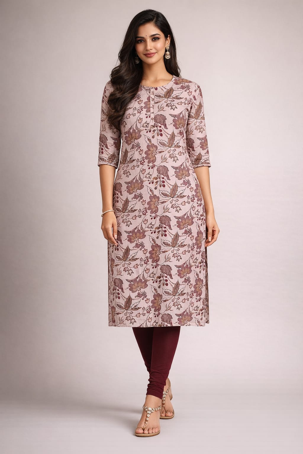 Blush Pink Floral Printed Straight Kurta