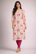 Ivory Floral Printed Straight Kurta