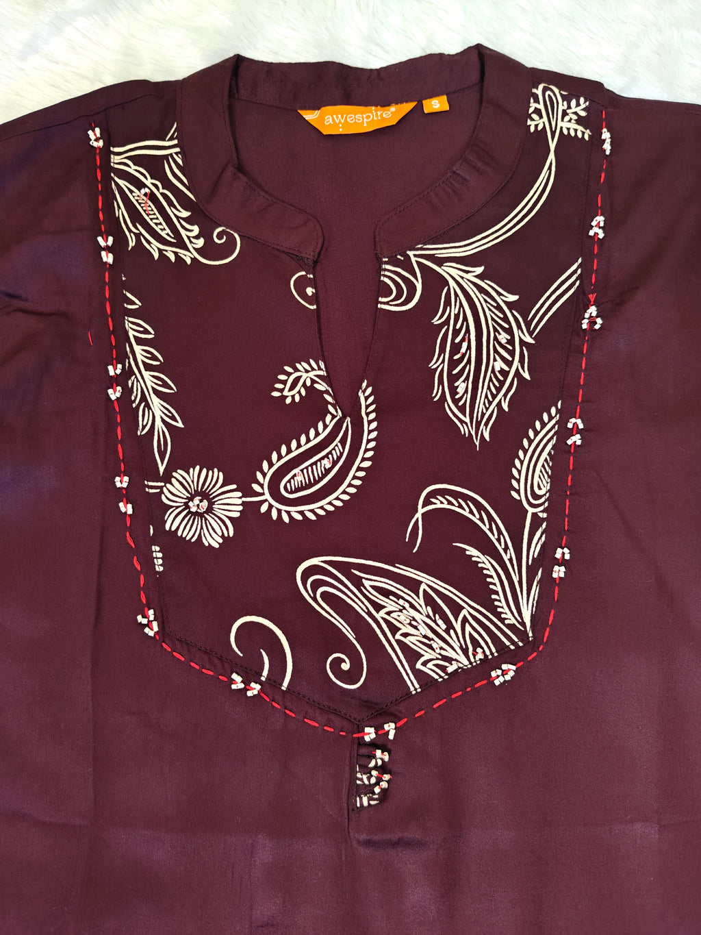 Bright Wine Cord Set | Premium Gajji Silk Fabric | Elegant Tread and Beads Work