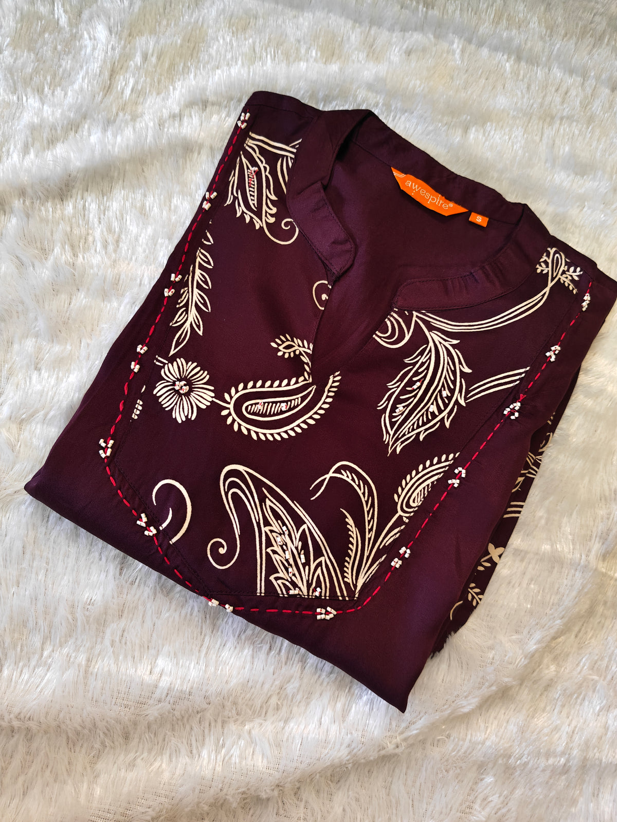 Bright Wine Cord Set | Premium Gajji Silk Fabric | Elegant Tread and Beads Work