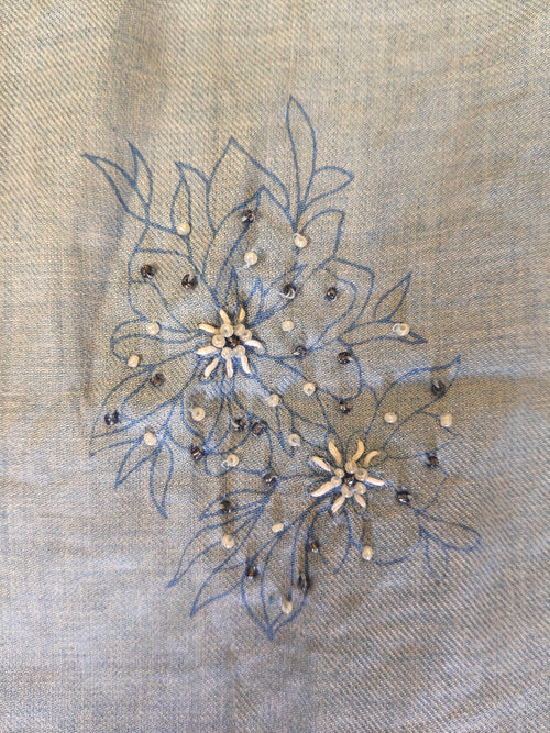 Aqua Blue Cord Set | Premium Linen Fabric | Elegant Tread & Beads Work