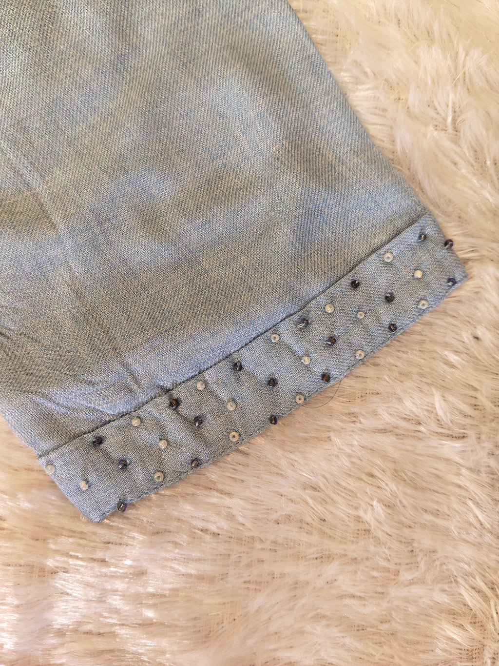 Aqua Blue Cord Set | Premium Linen Fabric | Elegant Tread & Beads Work
