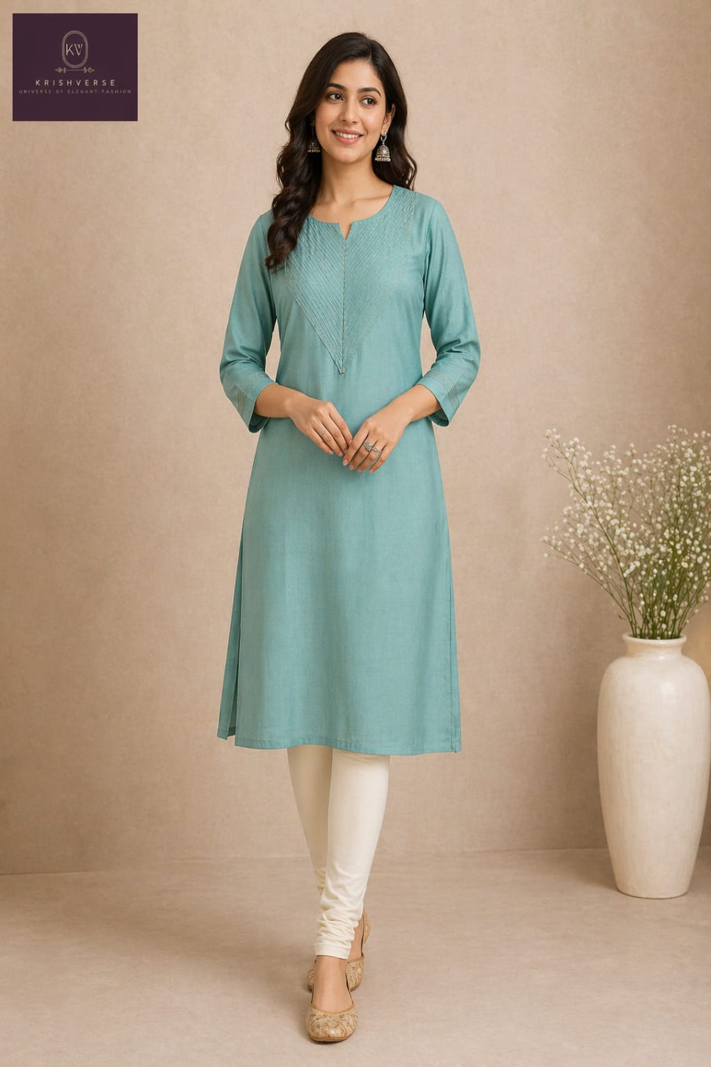 Sea Blue Elegant Thread work Straight Kurta