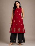 Maroon Paisley Printed A-Line Kurta Set (Radiant Festive Wear)  Description: