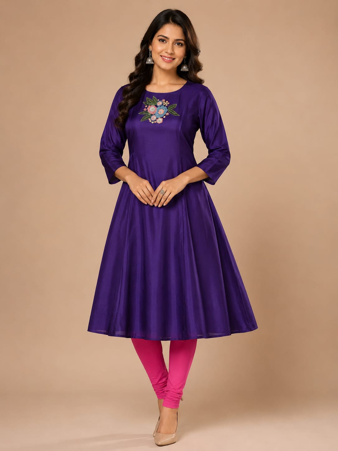 Royal Purple Hand Embroidered Anarkali Kurta Set (Sophisticated Festivities)