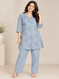 Aqua Blue Cord Set | Premium Linen Fabric | Elegant Tread & Beads Work