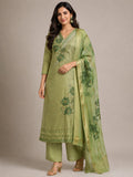 Women's Green Silk Cotton Embroidered Kurta Set with Dupatta | 3-Piece Ethnic Wear